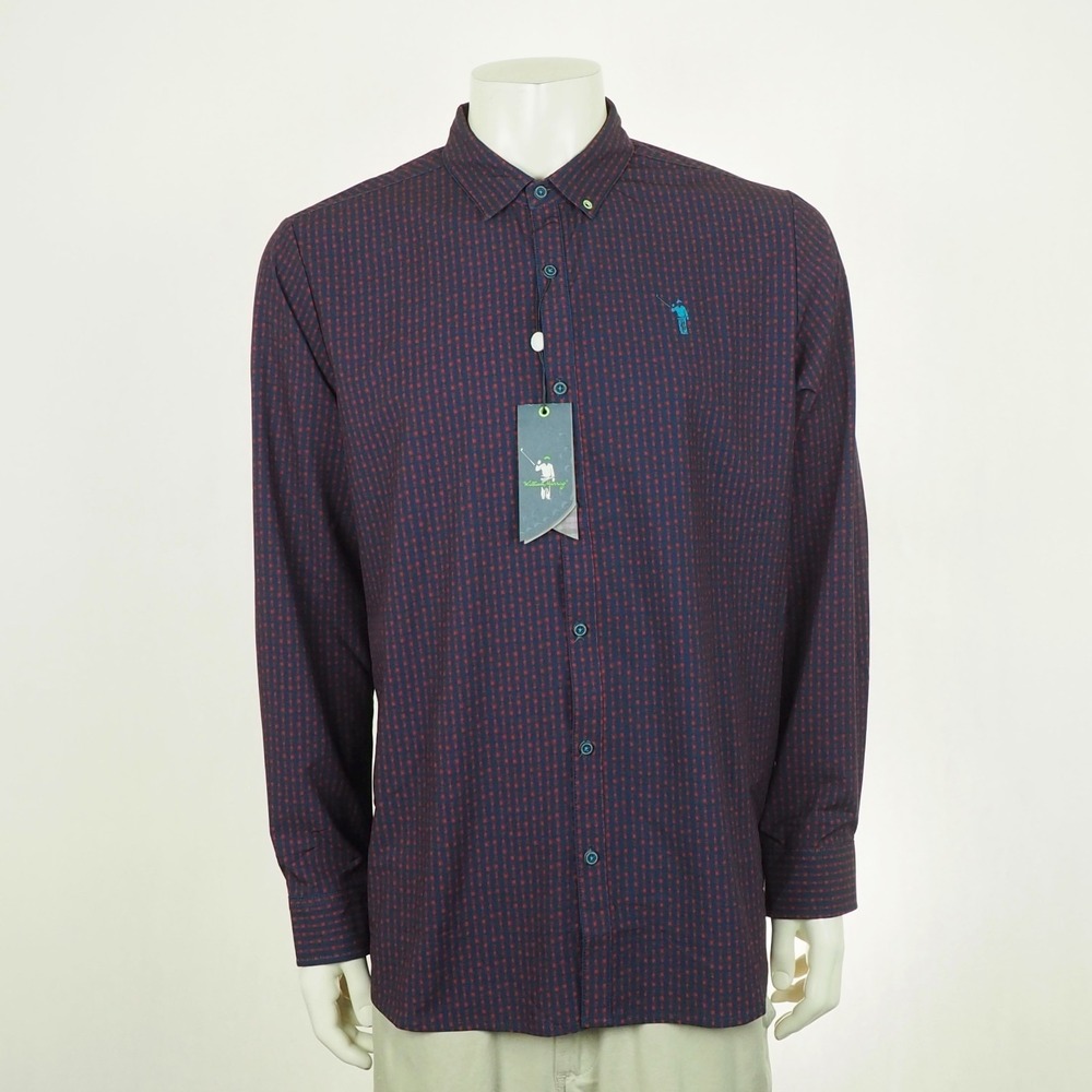 New William Murray Golf Button Down Shirt Mens Large Blue Beer Mugs Flip Cuffs
